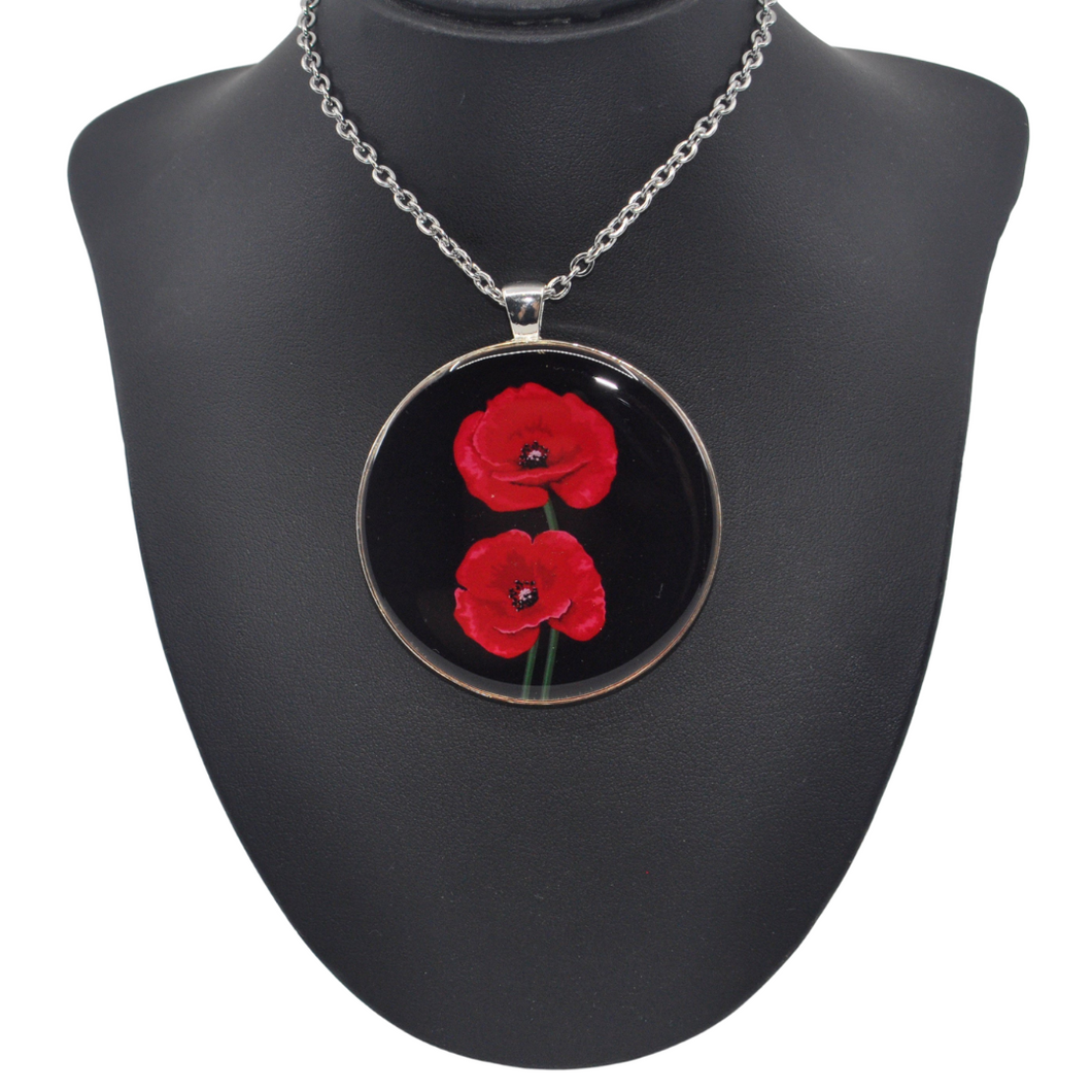 Necklace Black Red Poppy